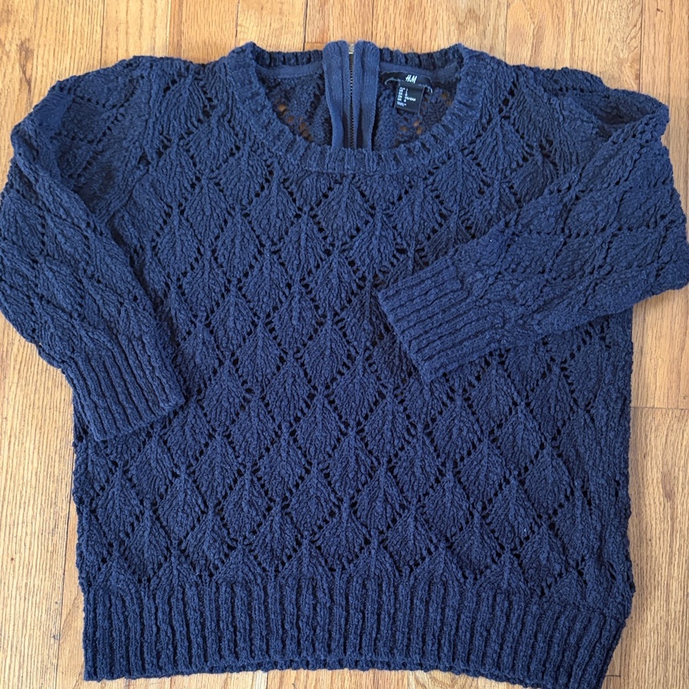 H&M Dark Blue Diamond Lace Knit Sweater